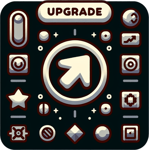 upgrade button.
Single Game Texture. In-Game asset. 2d. Blank background. High contrast. No shadows.