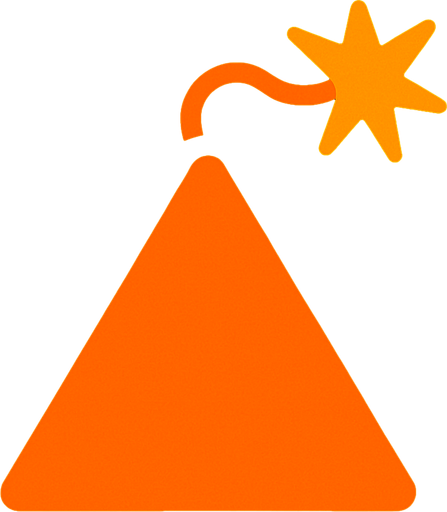 triangulo naranja con mecha de bomba.
In-Game asset.  2d.  High contrast.  No shadows