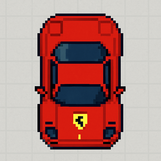 pixel art ferrari bird's eye view.
In-Game asset.  2d.  High contrast.  No shadows