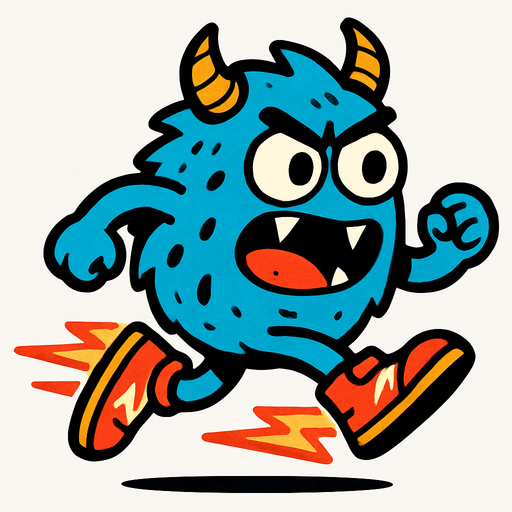 Monster with very fast shoes.
In-Game asset.  2d.  High contrast.  No shadows