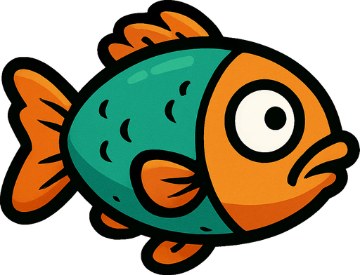 Floppy Fish.
Single Game Texture.  In-Game asset.  Blank background.  High contrast.  No shadows. 2d