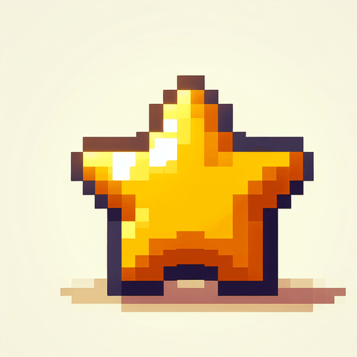 pixelart. a chubby golden star..
Single Game Texture. In-Game asset. 2d. Blank background. High contrast. No shadows.