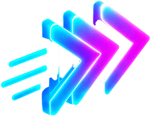 Top down isometric neon cyberpunk futuristic fast forward 3D speed, agility, rapidness symbol glowing hologram vaporwave