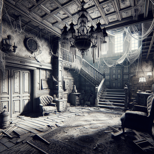 Spooky abandoned house interior
Single Game Texture. In-Game asset. 2d. Blank background. High contrast. No shadows.