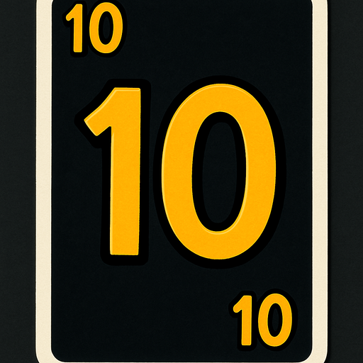 Rectangular card numbered 10, with a white border around it and a dark background..
In-Game asset.  2d.  High contrast.  No shadows