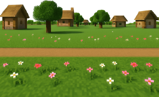 evleri ağaçları biraz daha uzaklaştır yoldan çimenliğe biraz çicek koy çok küçük yol ve çimenlik asla renk ve şekil değiştirmemeli