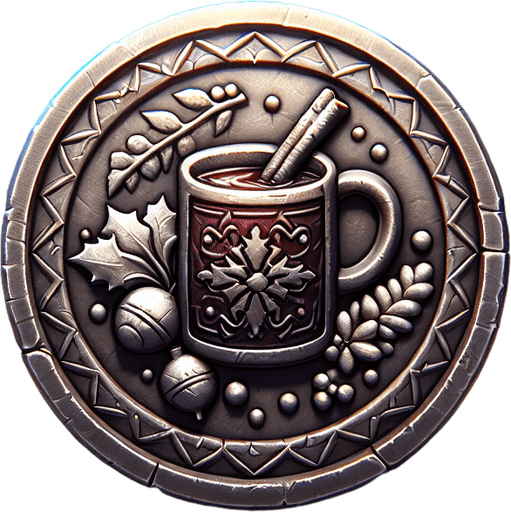 mulled wine coin embossed on it png.
Single Game Texture. In-Game asset. 2d. Blank background. High contrast. No shadows.