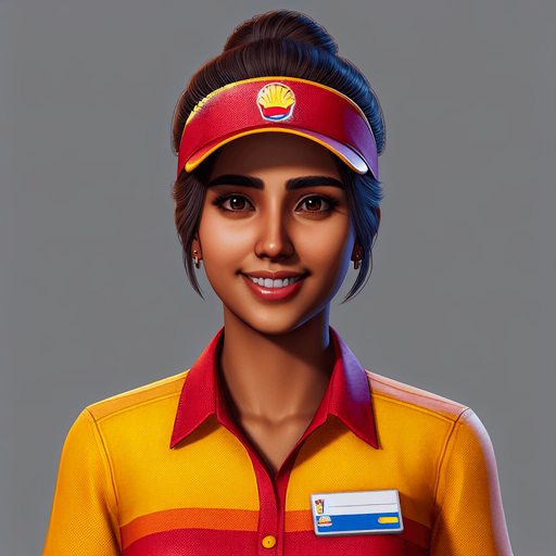 fast food employee.
Single Game Texture.  In-Game asset.  2d.  Blank background.  High contrast.  No shadows