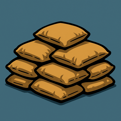 Stacked army sandbags small.
In-Game asset.  2d.  High contrast.  No shadows