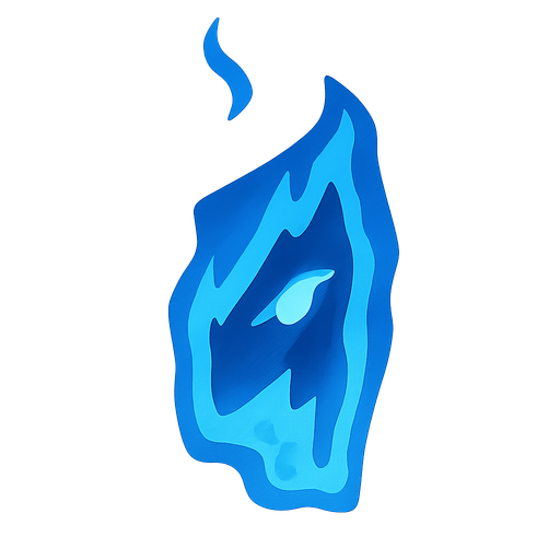 a blue plasma flame fire. No background. Transparent background. Blank background. No shadows. 2d. In-Game asset. flat