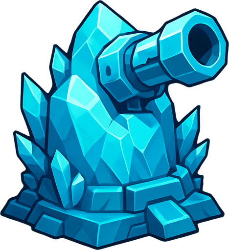 Torreta futurista grande de hielo.
In-Game asset.  2d.  High contrast.  No shadows