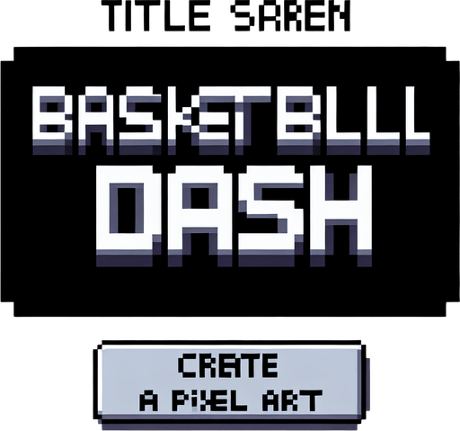 pixel art of a title screen logo with "Basketball DASH" written on it, no shadows..
Blank background. High contrast. No shadows.