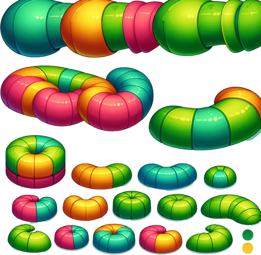 Create a smooth, round snake body segment asset that looks like part of a colorful caterpillar. Each segment should have soft edges so they appear naturally connected when placed in a line. Use a slight 3D shading or gradient to give it depth. The color should match the level theme (e.g., green for Jungle). The asset will be used repeatedly to form the whole body..
Single Game Texture.  In-Game asset.  2d.  Blank background.  High contrast.  No shadows