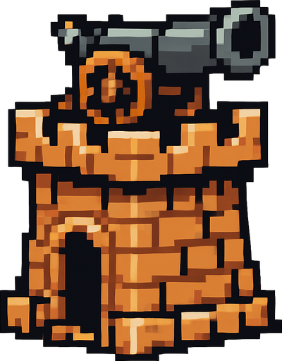 topçu kule pixel art.
In-Game asset.  2d.  High contrast.  No shadows