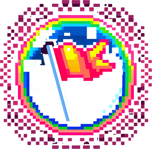 pixel art bubble with a rally flag in neon color...
Single Game Texture. In-Game asset. 2d. Blank background. High contrast. No shadows.