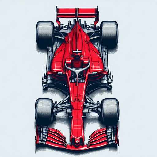 a red f1 race car top view.
Single Game Texture. In-Game asset. 2d. Blank background. High contrast. No shadows.