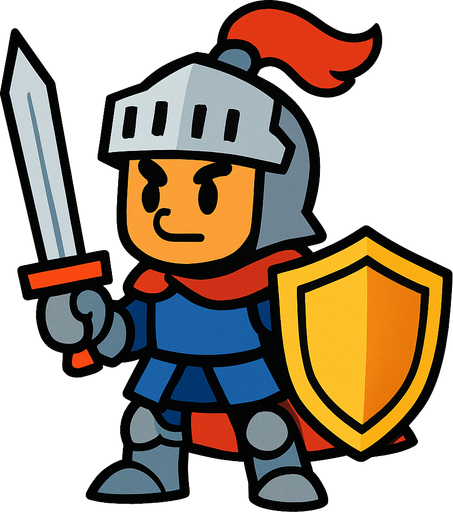 Has un caballero estilo cartoon.
In-Game asset.  2d.  High contrast.  No shadows