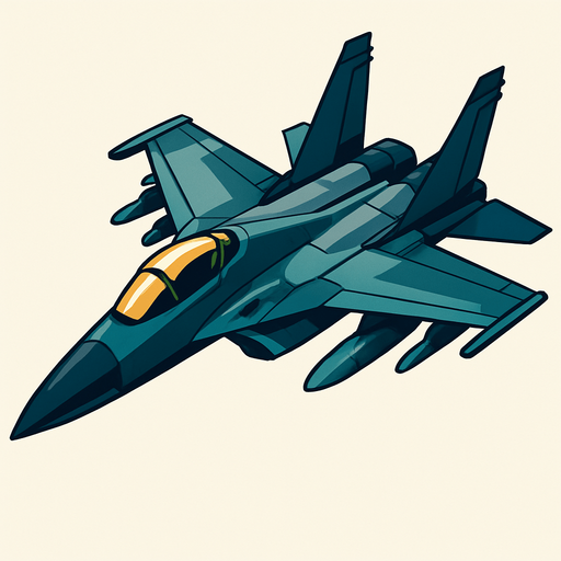 A modern fighter jet.
In-Game asset.  2d.  High contrast.  No shadows