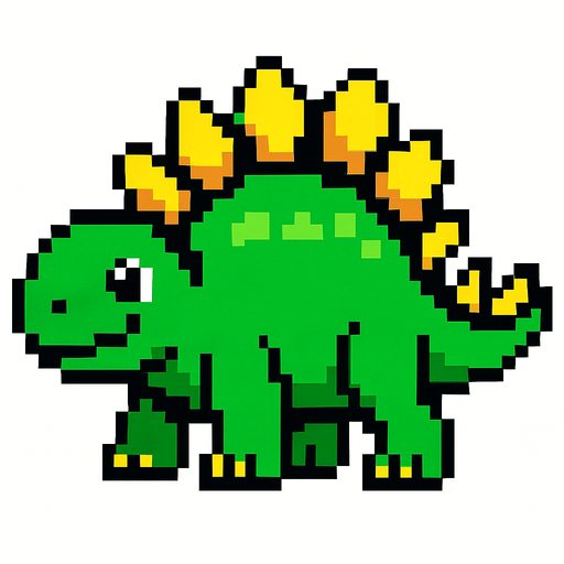 Make it 8 bit style dinosaur stegosaurus  cartoon character.
In-Game asset.  High contrast.  No shadows