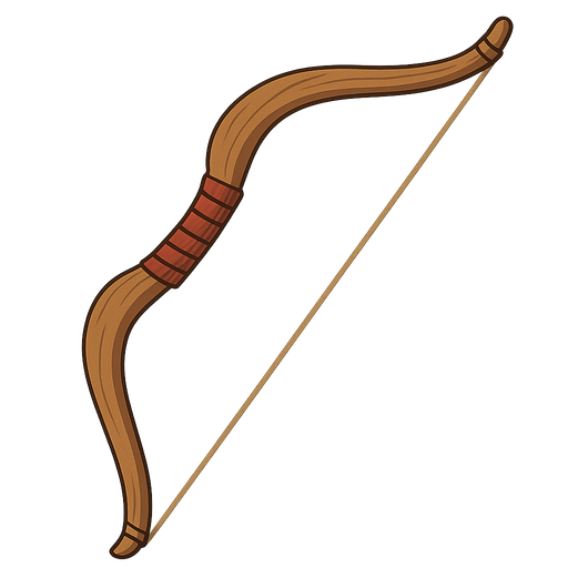 Wooden Bow. No background. Transparent background. Blank background. No shadows. 2d. In-Game asset. flat