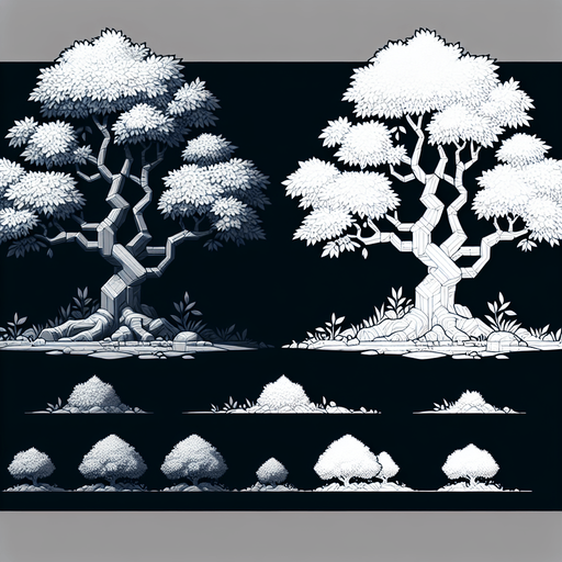 A tree in a rts style Single Game Texture. In-Game asset. 2d. Blank background. High contrast. No shadows.