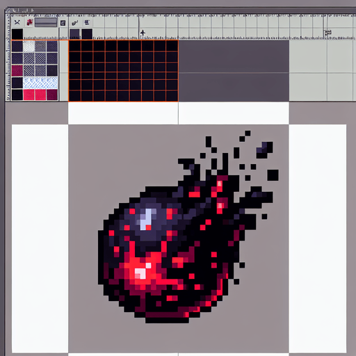 pixel art of a dark goo projectile with red highlights. 
Single Game Texture. In-Game asset. 2d. Blank background. High contrast. No shadows.