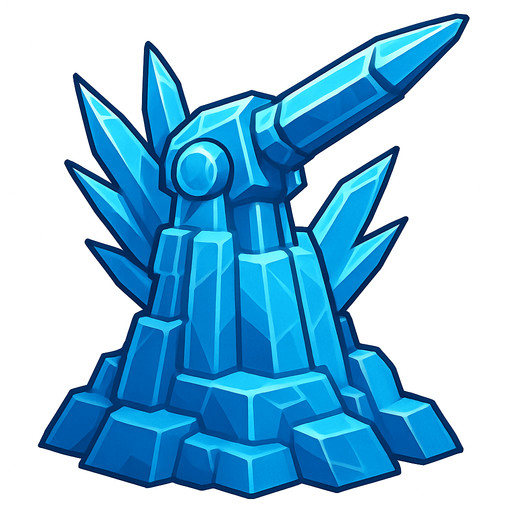 Torreta futurista grande de hielo.
In-Game asset.  2d.  High contrast.  No shadows
