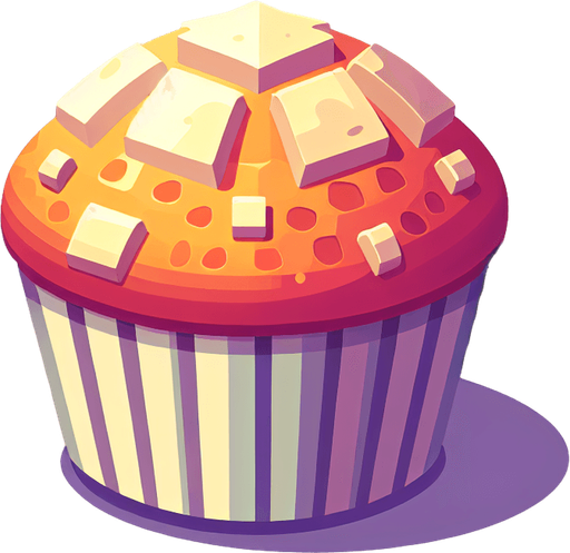 Imple 2d Muffin, flat.
Single Game Texture. In-Game asset. 2d. Blank background. High contrast. No shadows.