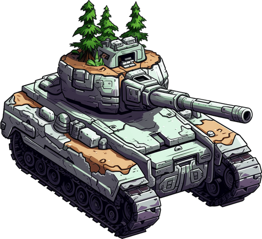 Tank seen from the top
Single Game Texture. In-Game asset. 2d. Pixelart. White background. Blank background. Low detail. High contrast.