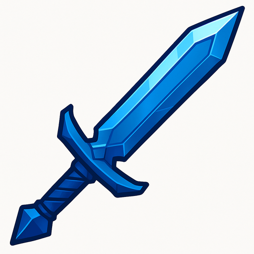 Sharp blue sword.
In-Game asset.  2d.  High contrast.  No shadows