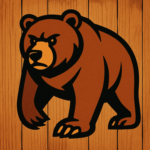 Bear with wooden background.
In-Game asset.  2d.  High contrast.  No shadows