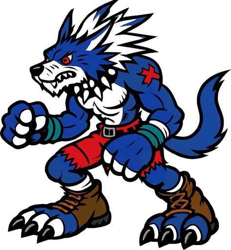 Weregarurumon.
In-Game asset.  2d.  High contrast.  No shadows