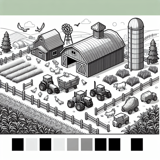 Ферма.
Single Game Texture. In-Game asset. 2d. Blank background. High contrast. No shadows.