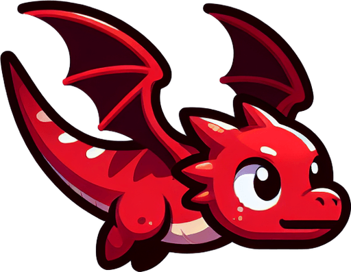 a red dragon looking ambitious and has a young age.
Single Game Texture.  In-Game asset.  2d.  Blank background.  High contrast.  No shadows. flappy bird like dragon low detail,flying on blank background has a straight tail and detailles