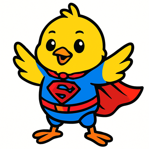 hava civcivi mavi süper kahraman giysisi giymiş.
In-Game asset.  2d.  High contrast.  No shadows