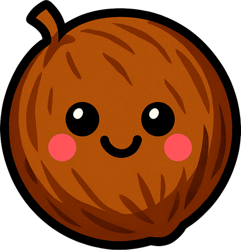 Coconut with cute face.
In-Game asset.  2d.  High contrast.  No shadows