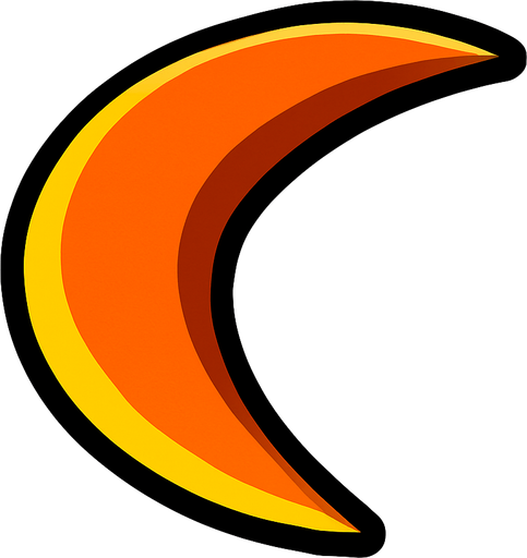 Survivor.io style 2D half-moon orange boomerang made by HABBY PTE. LTD.
In-Game asset.  2d.  High contrast.  No shadows