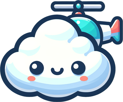 Generate a cartoon-style cloud with a cute smiling face. The cloud should be puffy and white with soft blue shadows and expressive eyes. Make it suitable for a colorful helicopter game..
Single Game Texture.  In-Game asset.  2d.  Blank background.  High contrast.  No shadows