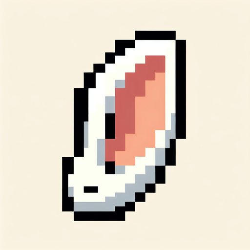 A minimalist simple pixel art rabbit ear. White floppy ear, no rabbit, disconnect rabbit ear asset.
Single Game Texture. In-Game asset. 2d. Blank background. High contrast. No shadows.