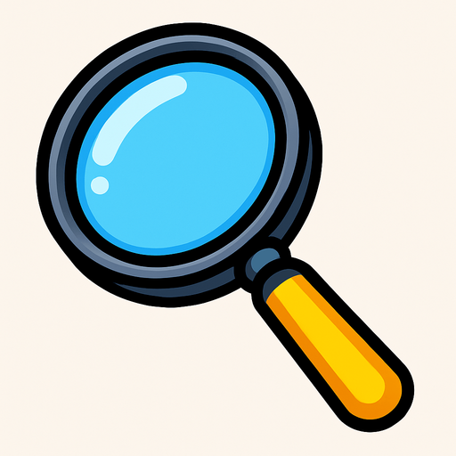 2D magnifying glass, cartoon style.
In-Game asset.  High contrast.  No shadows. 2D magnifying glass cartoon style
