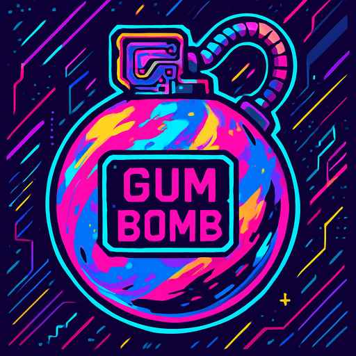 GumBomb assets. cyberpunk + abstract style. HD colors.
In-Game asset.  2d.  High contrast.  No shadows