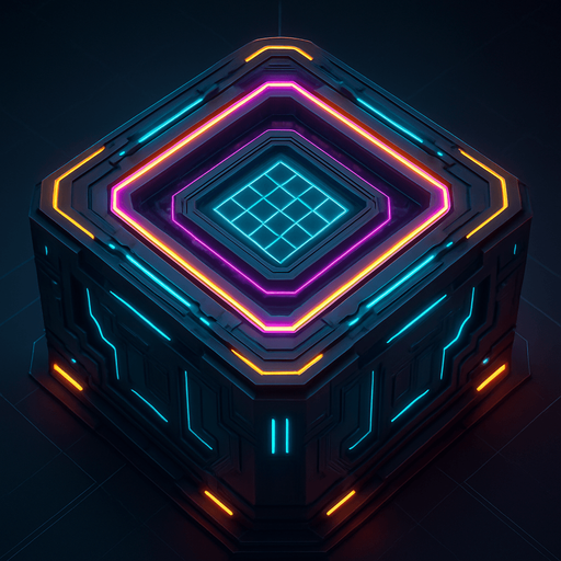 Pack top square of tower facing the screen to use it as a grid. future. seen from above. HD colors.