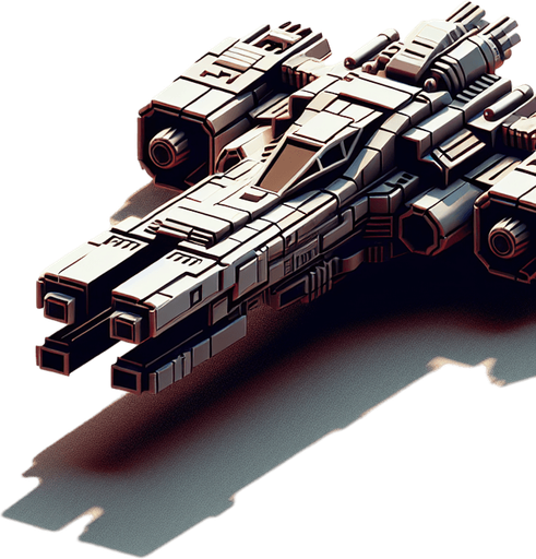 A hero space ship with cannon looking upwards.
Single Game Texture. In-Game asset. 2d. Blank background. High contrast. No shadows.