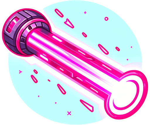pink cartoon laser.
Single Game Texture. In-Game asset. 2d. Blank background. High contrast. No shadows.