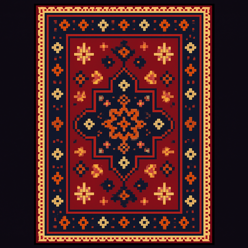 Create carpet from Iran with pixel art.
In-Game asset.  2d.  High contrast.  No shadows