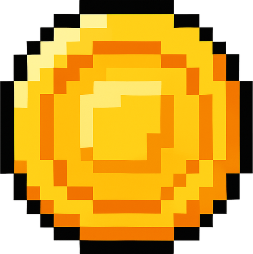 Coin 2d pixilated top down.
In-Game asset.  2d.  High contrast.  No shadows