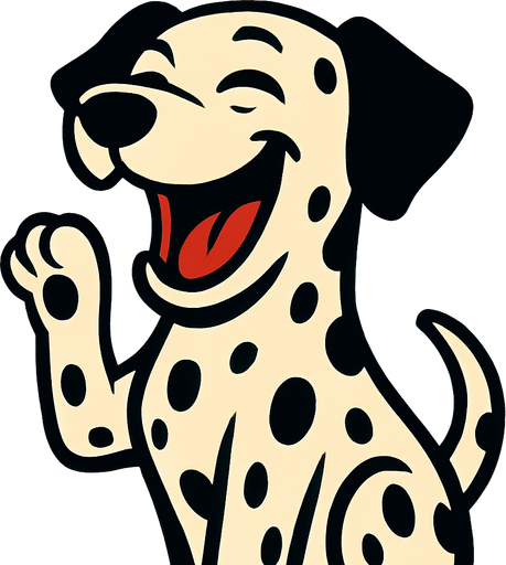 dalmatian dog laugh.
In-Game asset.  2d.  High contrast.  No shadows