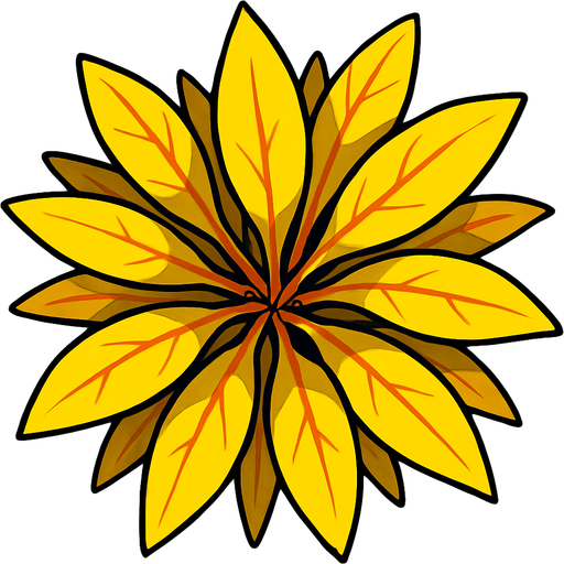 Top view of colorful yellow plant looking upwards.
In-Game asset.  2d.  High contrast.  No shadows