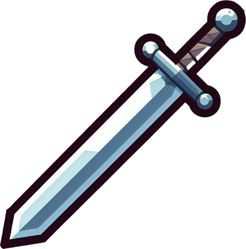 Sword.
Single Game Texture.  In-Game asset.  2d.  Blank background.  High contrast.  No shadows. 2d