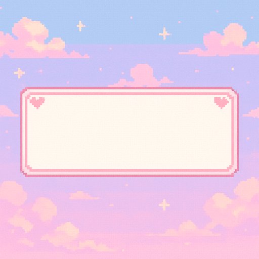 Ilustración en Pixel Art de un Name Box blanco, característico de una novela visual romántica, con detalles en colores pastel. El cuadro no contiene texto.